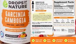 Label for Garcinia Cambogia 1000 mg Raspberry Mango Flavor