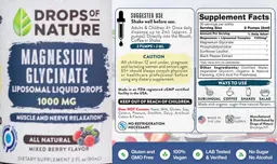 Label for Magnesium Glycinate Liposomal Liquid Drops 1000 mg Mixed Berry Flavor