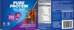 Label for 100% Whey Rich Chocolate