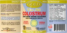 Label for Colostrum GOLD First Milk 1000 mg
