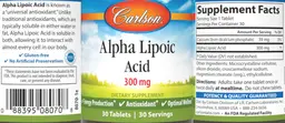 Label for Alpha Lipoic Acid 300 mg