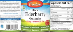 Label for Black Elderberry Gummies 100 mg Natural Berry Flavor