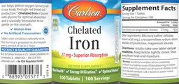 Label for Chelated Iron 27 mg