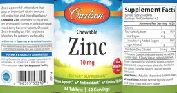 Label for Chewable Zinc 10 mg Natural Mixed Berry Flavor