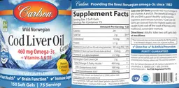 Label for Cod Liver Oil Gems Natural Lemon Flavor
