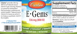 Label for E-Gems 536 mg (800 IU)