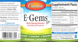Label for E-Gems Elite 400 IU (268 mg)