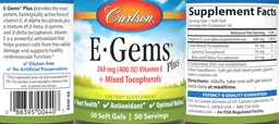 Label for E-Gems Plus 268 mg (400 IU)