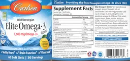 Label for Elite Omega-3 Gems 1,600 mg Natural Lemon Flavor
