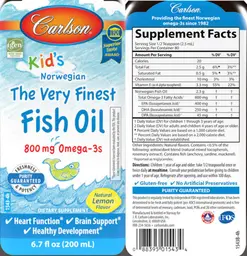 Label for Kid's The Very Finest Fish Oil Natural Lemon Flavor