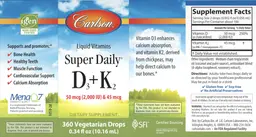 Label for Super Daily D3+K2 50 mcg (2,000 IU) & 45 mcg