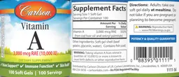 Label for Vitamin A 3,000 mcg RAE (10,000 IU)