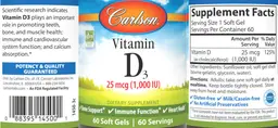 Label for Vitamin D3 25 mcg (1,000 IU)