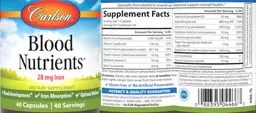 Label for Blood Nutrients 28 mg
