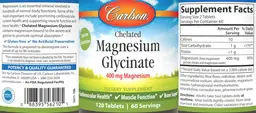 Label for Chelated Magnesium Glycinate 400 mg