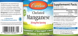 Label for Chelated Manganese 20 mg