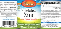 Label for Chelated Zinc 30 mg