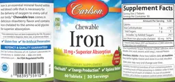 Label for Chewable Iron 30 mg Natural Strawberry Flavor