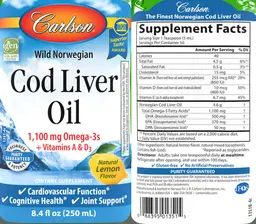 Label for Cod Liver Oil Natural Lemon Flavor
