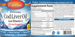 Label for Cod Liver Oil Gems Low Vitamin A Natural Lemon Flavor