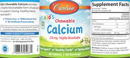 Label for Kid's Chewable Calcium 250 mg Natural Vanilla Flavor