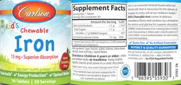 Label for Chewable Iron 15 mg Natural Strawberry Flavor