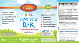 Label for Super Daily D3+K2 (1,000 IU) 22.5 mcg
