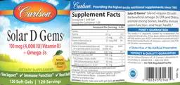 Label for Solar D Gems 100 mcg (4,000 IU) Natural Lemon Flavor