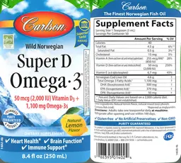 Label for Super D Omega-3 Natural Lemon Flavor