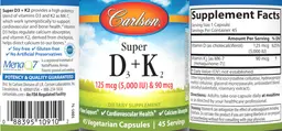 Label for Super D3 125 mcg (5,000 IU) + K2 90 mcg