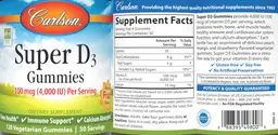 Label for Super D3 Gummies 100 mcg (4,000 IU) Natural Fruit Flavors
