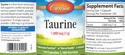Label for Taurine 1,000 mg (1 g)
