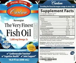 Label for The Very Finest Fish Oil 1,600 mg Natural Lemon Flavor