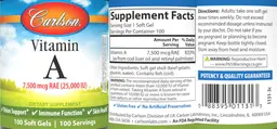 Label for Vitamin A 7,500 mcg RAE (25,000 IU)