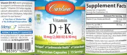 Label for Vitamin D3 50 mcg (2,000 IU) & K2 90 mcg