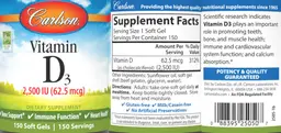 Label for Vitamin D3 2,500 IU (62.5 mcg)