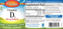 Label for Vitamin D3 100 mcg (4,000 IU)