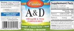 Label for A & D 3,000 mcg RAE (10,000 IU) & 10 mcg (400 IU)