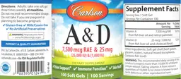 Label for A 7,500 mcg RAE (25,000 IU) & D 25 mcg (1,000 IU)