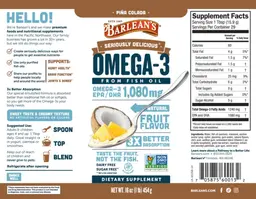 Label for Omega-3 Pina Colada 1,080 mg
