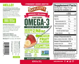 Label for Plant Based Omega-3 Strawberry Banana Smoothie
