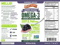 Label for Plant Based Omega-3 Blackberry Smoothie 2,968 mg