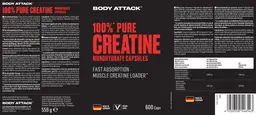 Label for 100% Pure Creatine Monohydrate Capsules