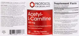 Label for Acetyl-L-Carnitine 500 mg