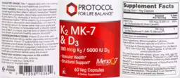 Label for K2 MK-7 180 mcg & D3 5000 IU