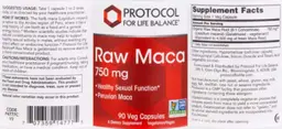 Label for Raw Maca 750 mg