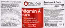 Label for Vitamin A 25,000 IU 7,500 mcg