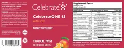 Label for CelebrateONE 45 with Iron Tropical Twist