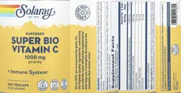 Label for Buffered Super Bio Vitamin C 1000 mg