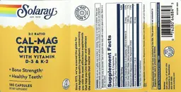 Label for Cal-Mag Citrate with Vitamin D-3 & K-2 2:1 Ratio